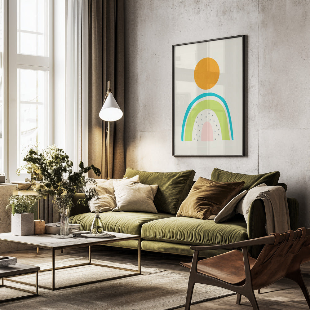 Minimal Mountain and Sun - Poster / Art Print - interiör