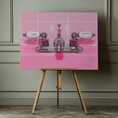 Retro Pink Sink Faucet - Poster / Art Print - interiör