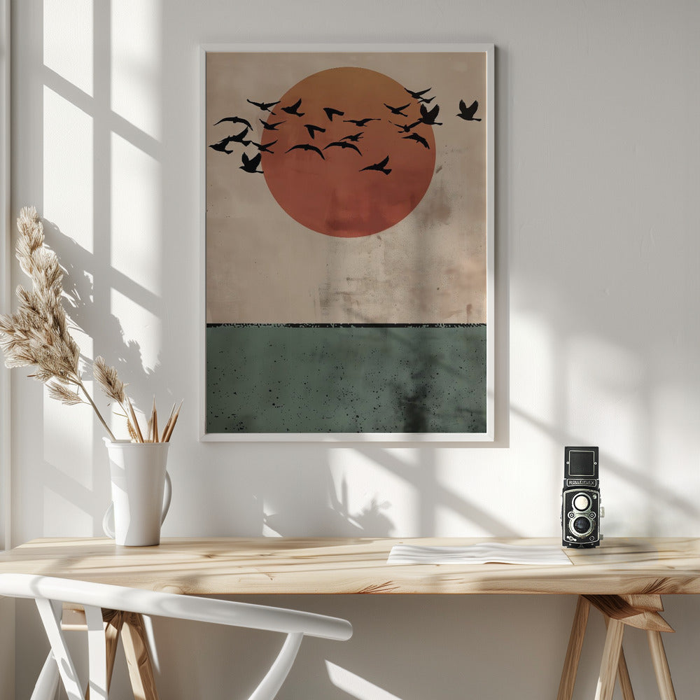 Birds Flying In the Sunset - Poster / Art Print - interiör