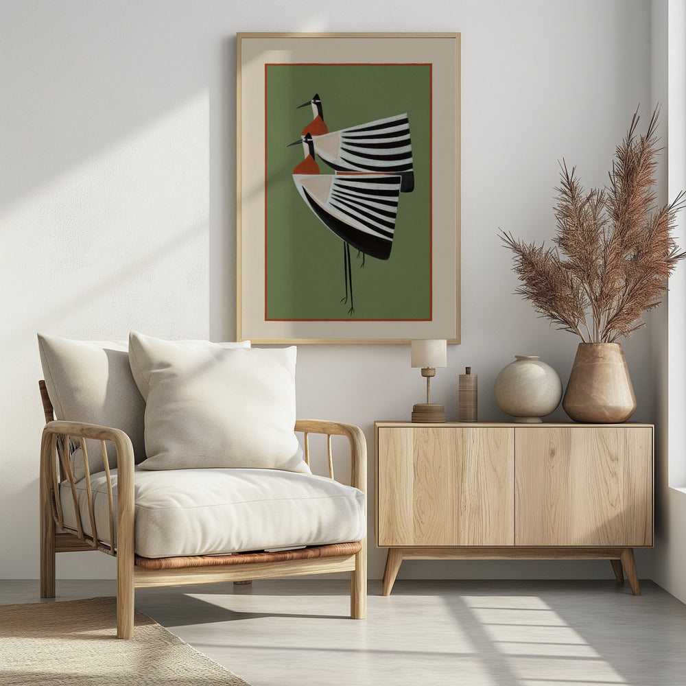 Striped Bird Pair - Poster / Art Print - interiör