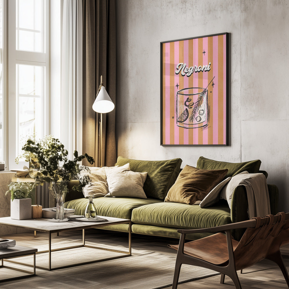 Negroni Drink on Stripes - Poster / Art Print - interiör