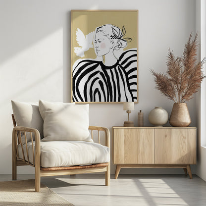 Woman Profile with a Zebra Stripe Pattern - Poster / Art Print - interiör