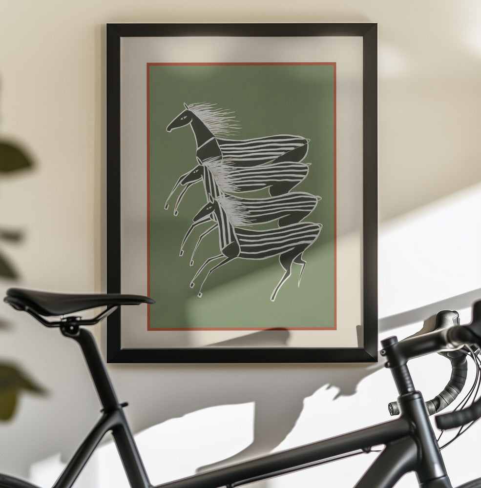 Horses In Stripes - Poster / Art Print - interiör