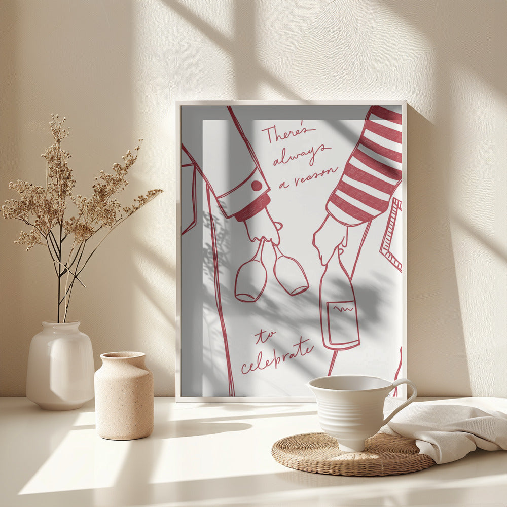 Woman holding wine bottle and wine glass (Red) - Wine Vin Rouge Femme - Poster / Art Print - interiör