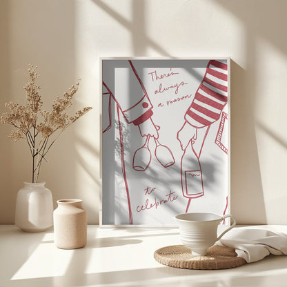 Woman holding wine bottle and wine glass (Red) - Wine Vin Rouge Femme - Poster / Art Print - interiör