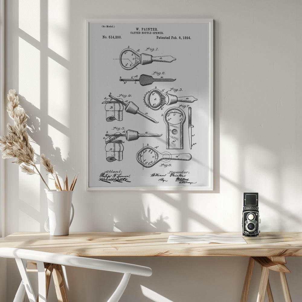 Capped Bottle Opener Patent 1894 - Poster / Art Print - interiör