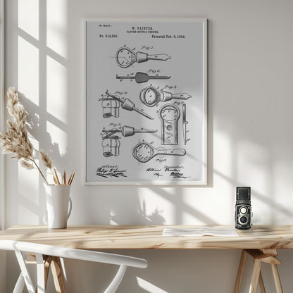 Capped Bottle Opener Patent 1894 - Poster / Art Print - interiör