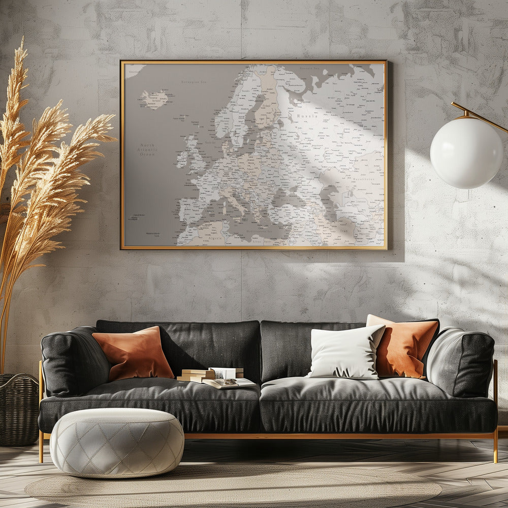Detaljerad Europakarta - Poster / Art Print - interiör