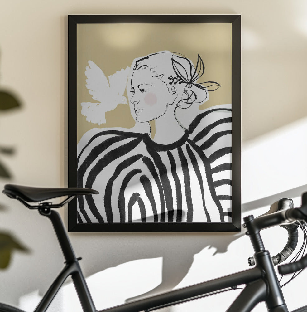 Woman Profile with a Zebra Stripe Pattern - Poster / Art Print - interiör