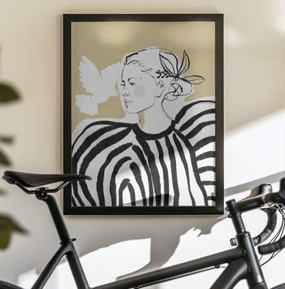 Woman Profile with a Zebra Stripe Pattern - Poster / Art Print - interiör