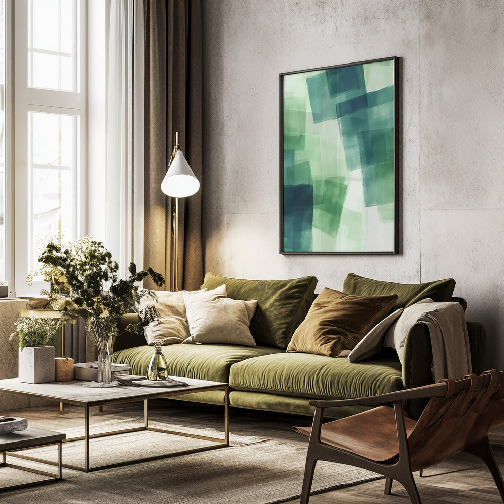 Green Squares - Poster / Art Print - interiör