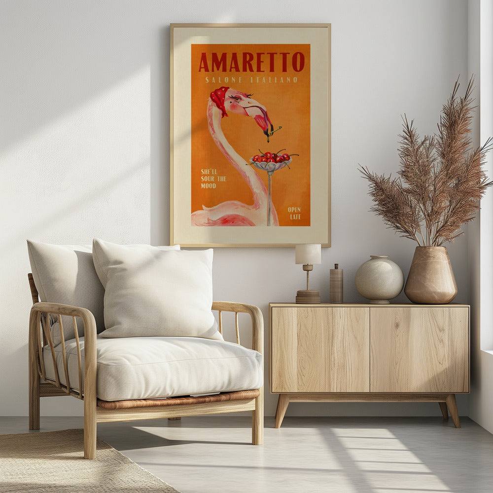 Amaretto Flamingo Art Deco Italian Cafe Travel Art - Poster / Art Print - interiör