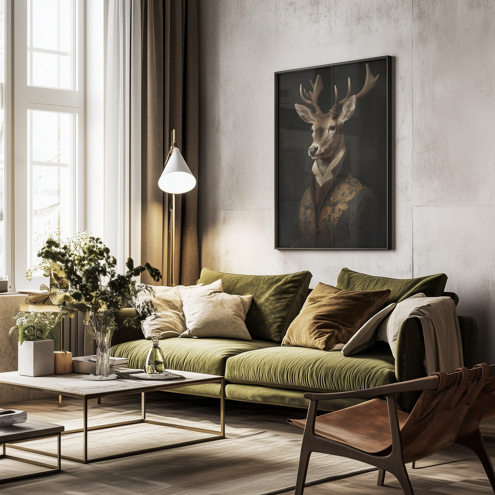 Vintage Dapper Deer Portrait - Poster / Art Print - interiör