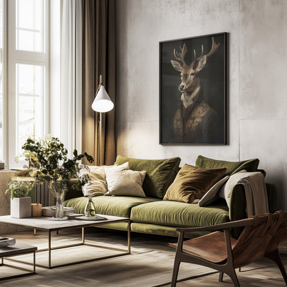Vintage Dapper Deer Portrait - Poster / Art Print - interiör