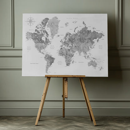 Världskarta i gråskala vattenfärg - Poster / Art Print - interiör