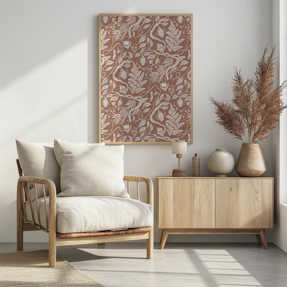 Cabincore Scene Pattern - Mocha Mousse - Poster / Art Print - interiör