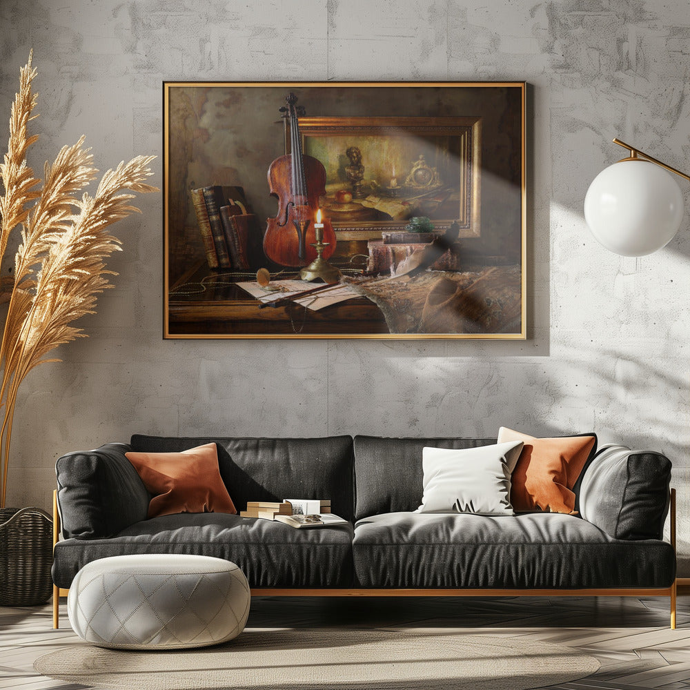 Still life with violin and painting - Poster / Art Print - interiör