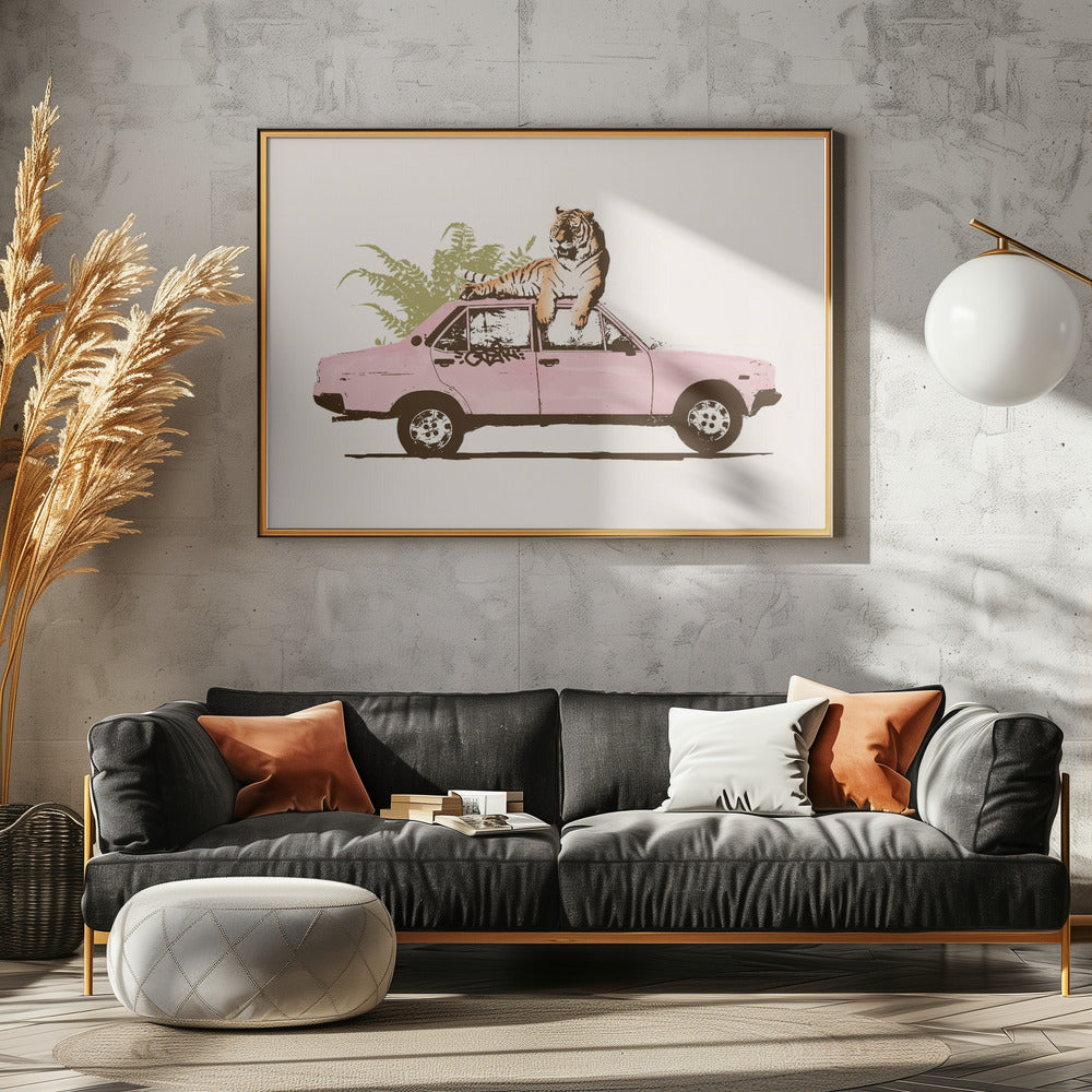Tiger On Car - Poster / Art Print - interiör