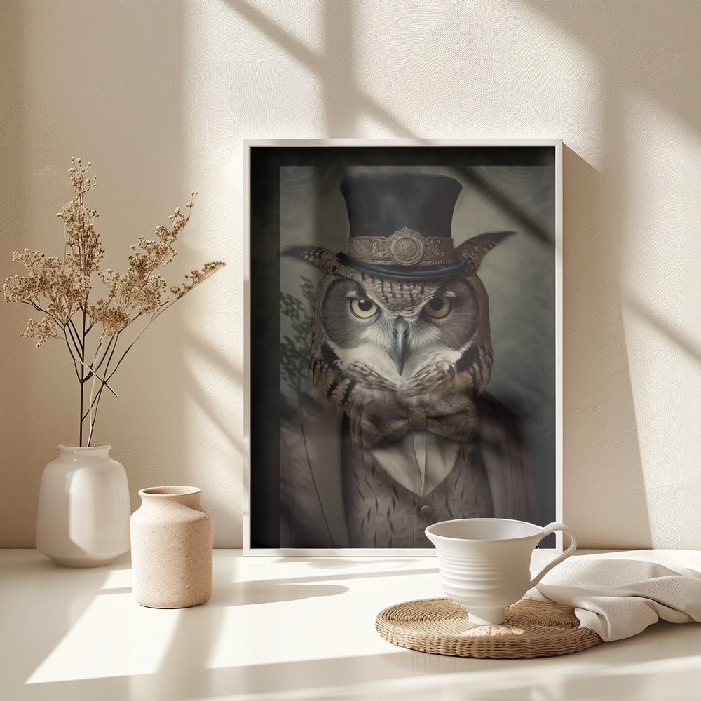 Dapper Owl Gentleman - Poster / Art Print - interiör