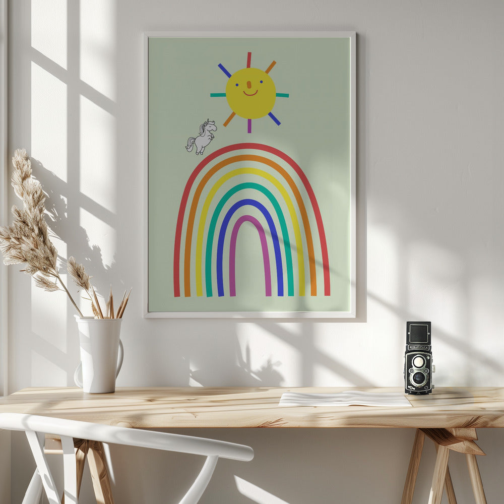 Rainbow Sun and Unicorn - Poster / Art Print - interiör