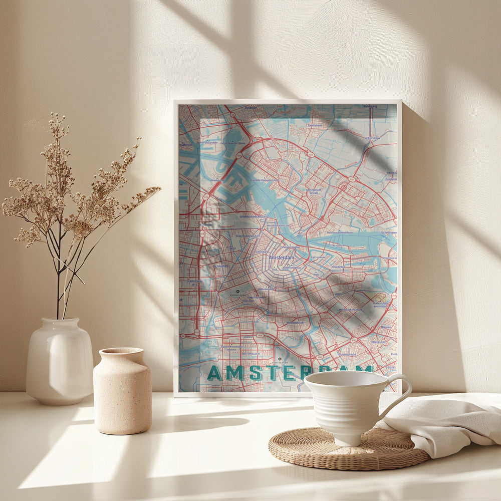 Retro Map   Amsterdam - Poster / Art Print - interiör