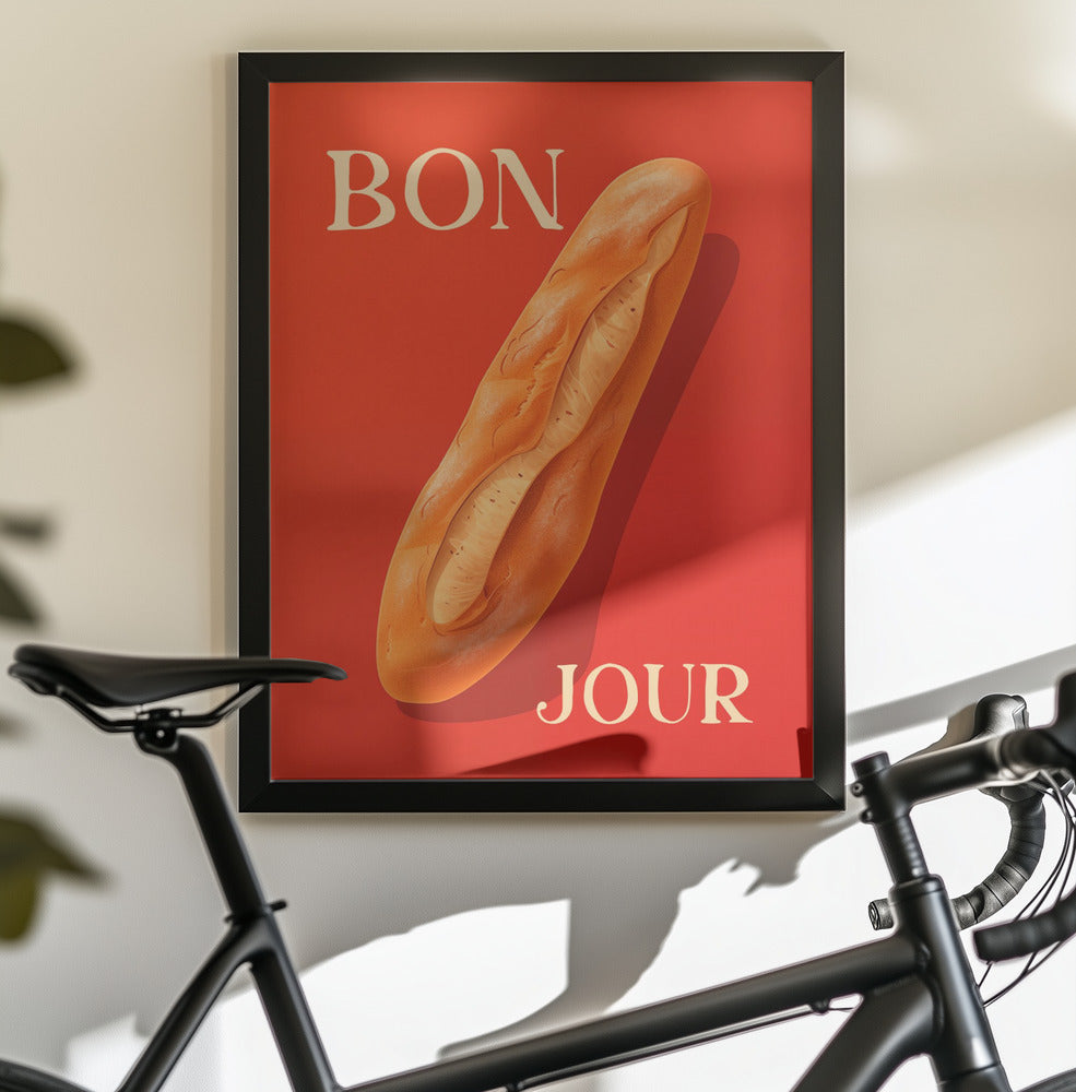 Baguette On A Red Background - Poster / Art Print - interiör