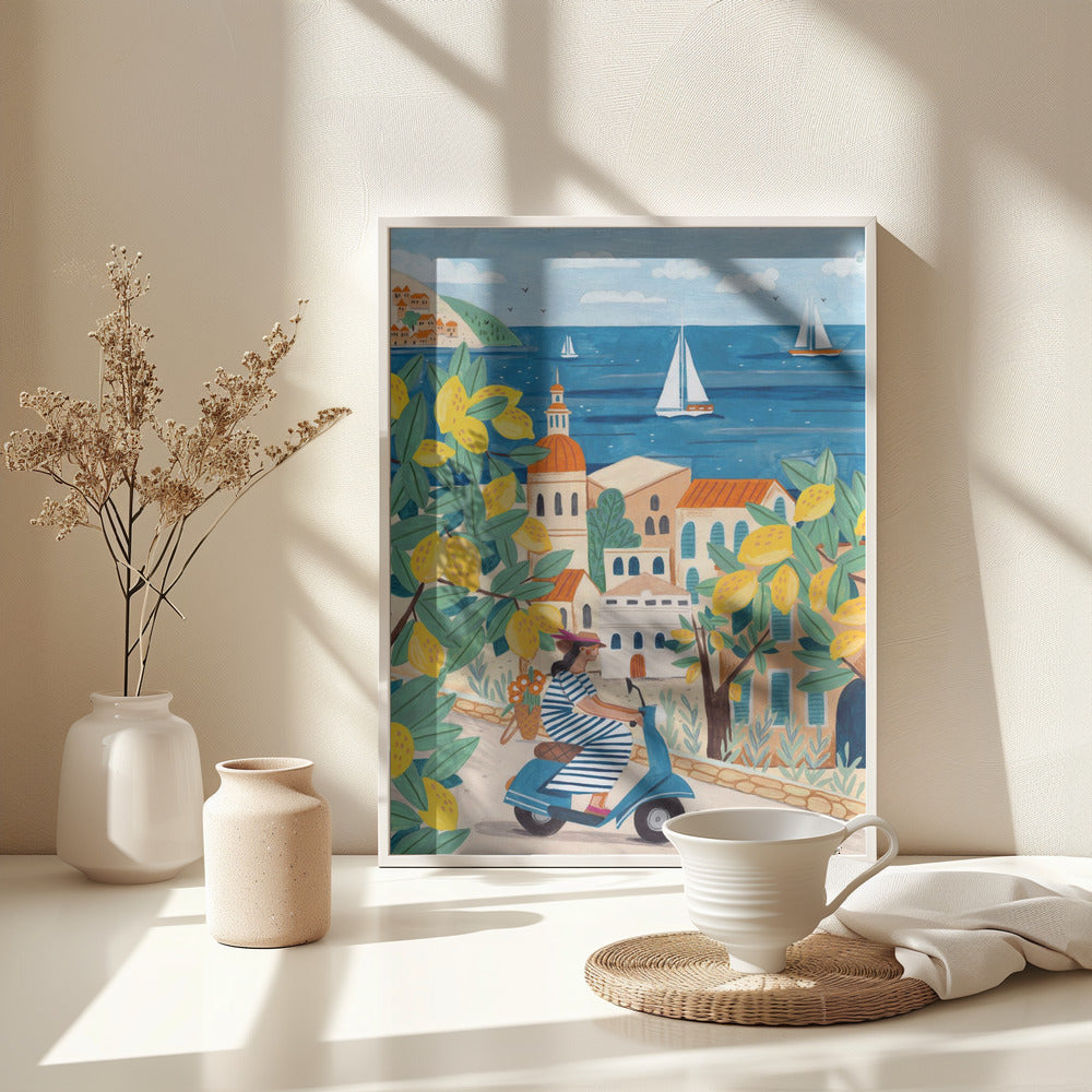 Travel poster woman on the Amalfi coast, Italy - Poster / Art Print - interiör
