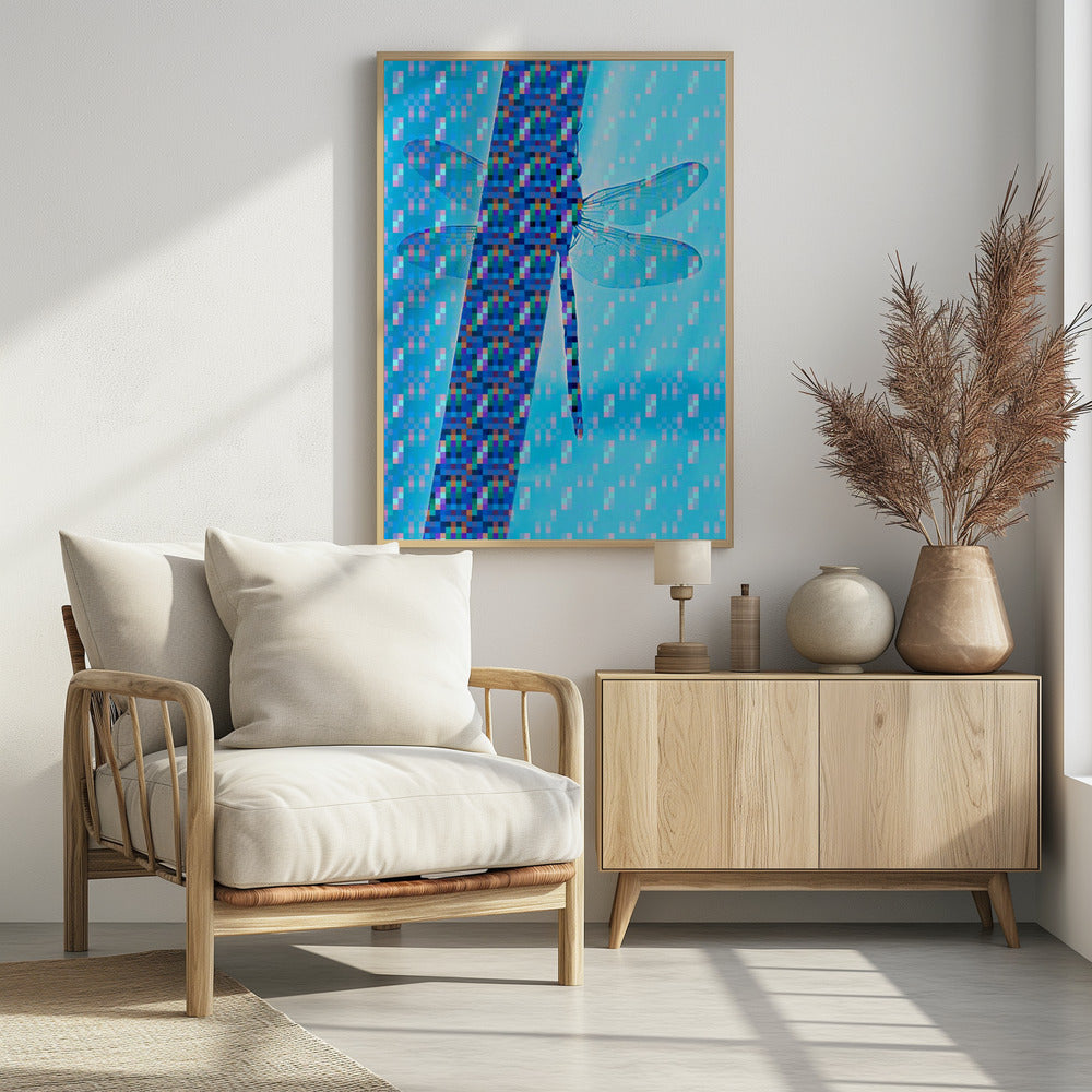 Dragonfly Silhouette with Vibrant Pixel Patterns - Poster / Art Print - interiör