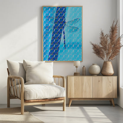 Dragonfly Silhouette with Vibrant Pixel Patterns - Poster / Art Print - interiör
