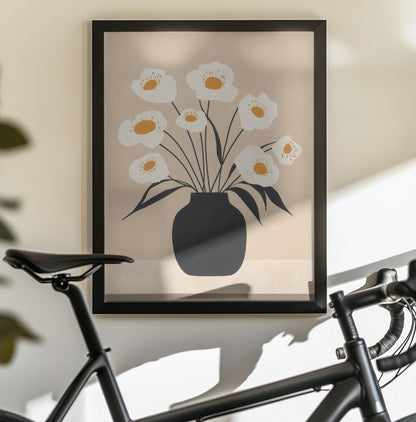 White Flowers in Black Vase - Poster / Art Print - interiör