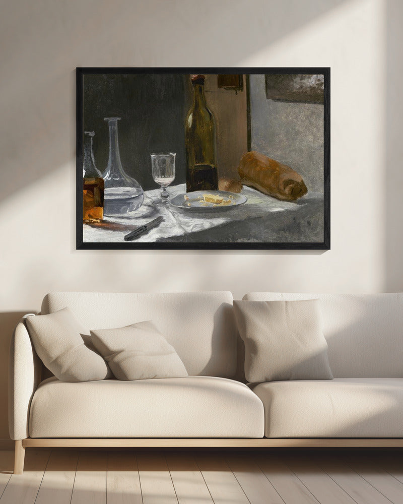 Still Life With Bottle, Carafe, Bread, and Wine (1862–1863) By Claude Monet - Poster / Art Print - interiör