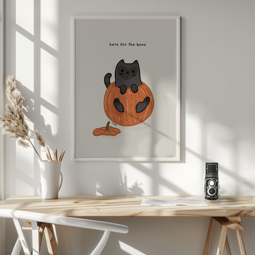Black Cat Playfully Sitting In A Pumpkin - Poster / Art Print - interiör