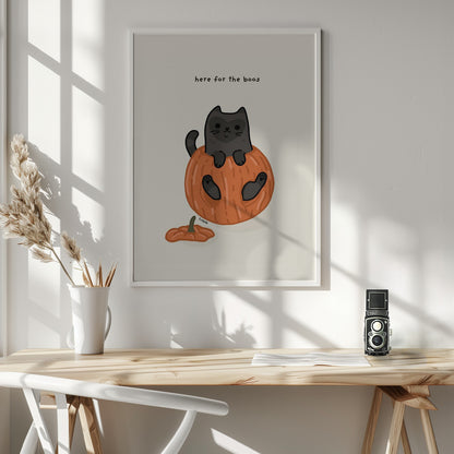 Black Cat Playfully Sitting In A Pumpkin - Poster / Art Print - interiör