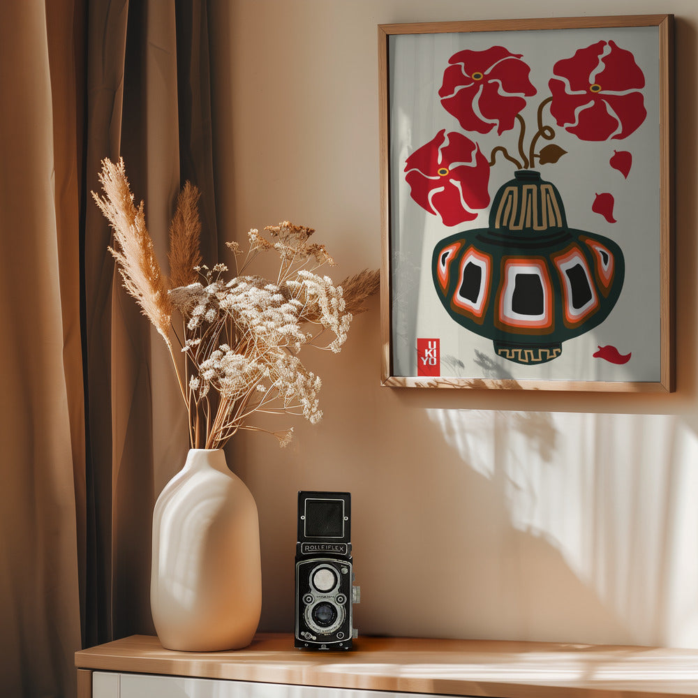 Ukiyo Vase Flower Greige - Poster / Art Print - interiör