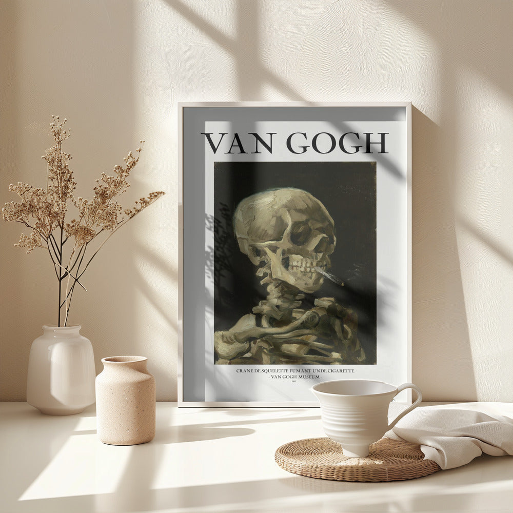 Head of a skeleton with a burning cigarette - Poster / Art Print - interiör