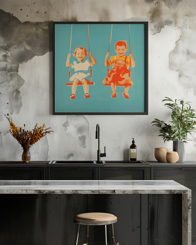 Two Little Girls On Swings - Poster / Art Print - interiör