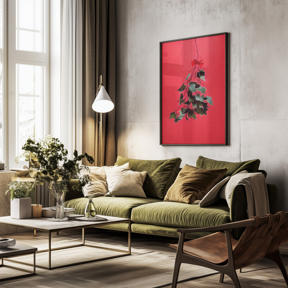 Mistletoe With Red Bow - Poster / Art Print - interiör