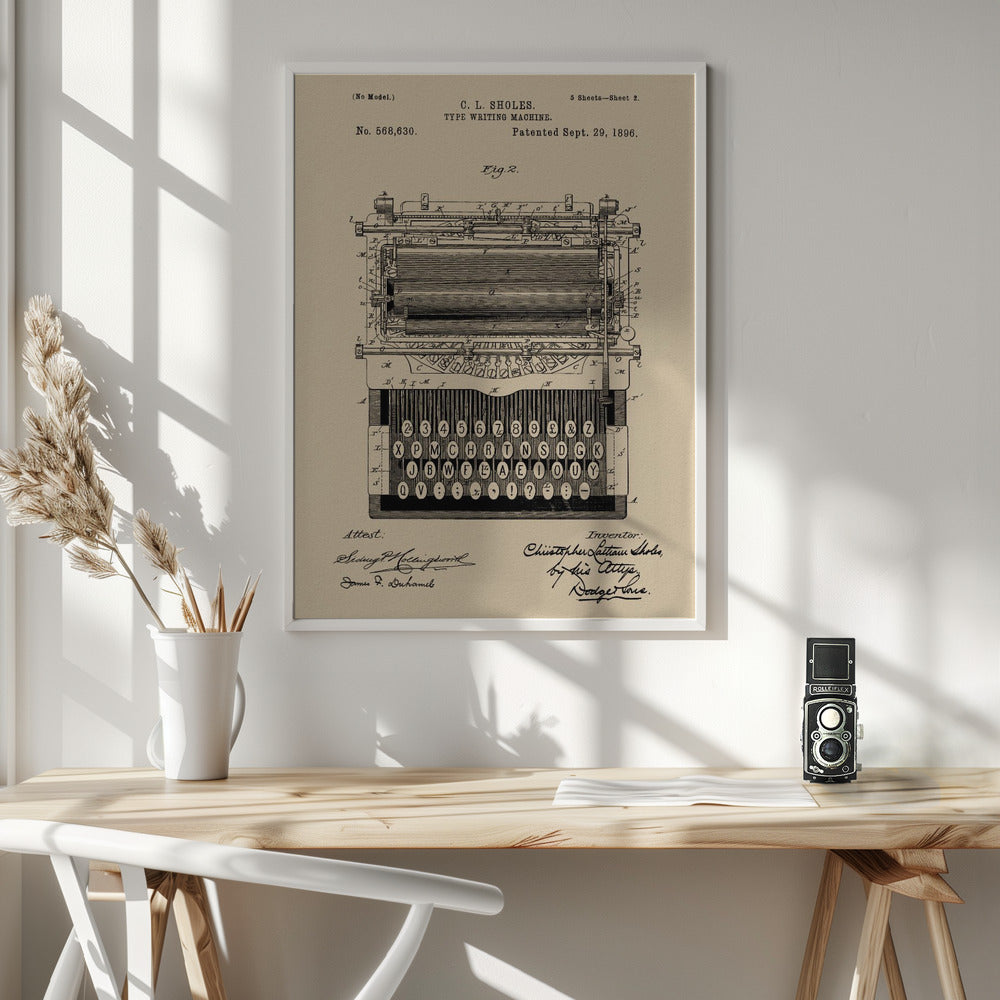 Typewriter Patent 1896 - Poster / Art Print - interiör
