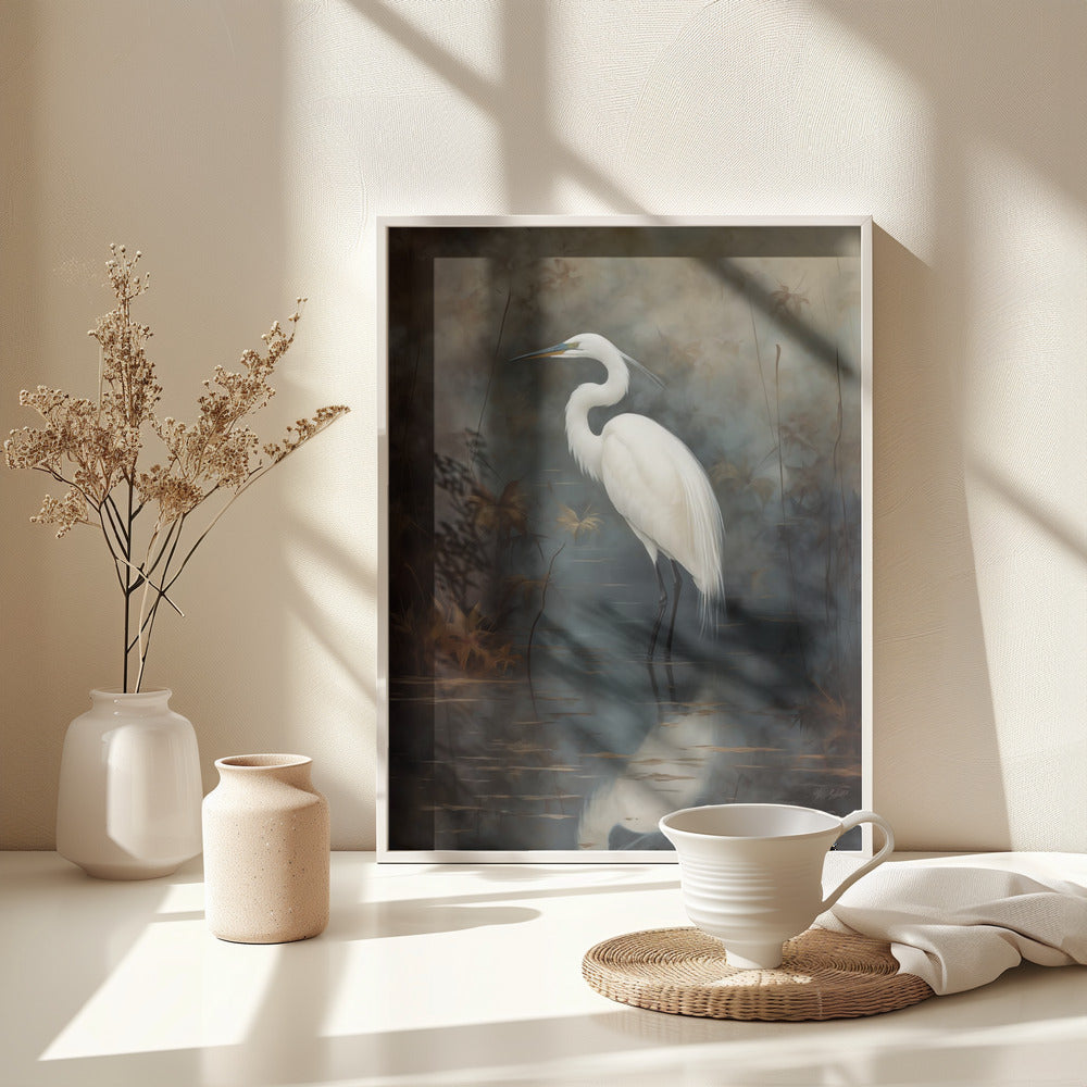 White Egret - Poster / Art Print - interiör