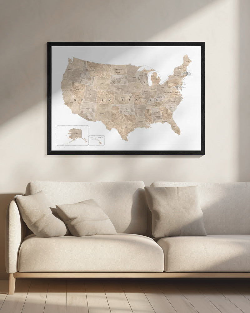 Taupe USA karta vattenfärg - Poster / Art Print - interiör