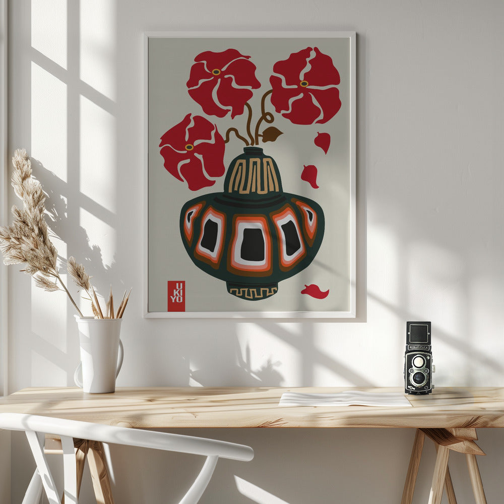 Ukiyo Vase Flower Greige - Poster / Art Print - interiör