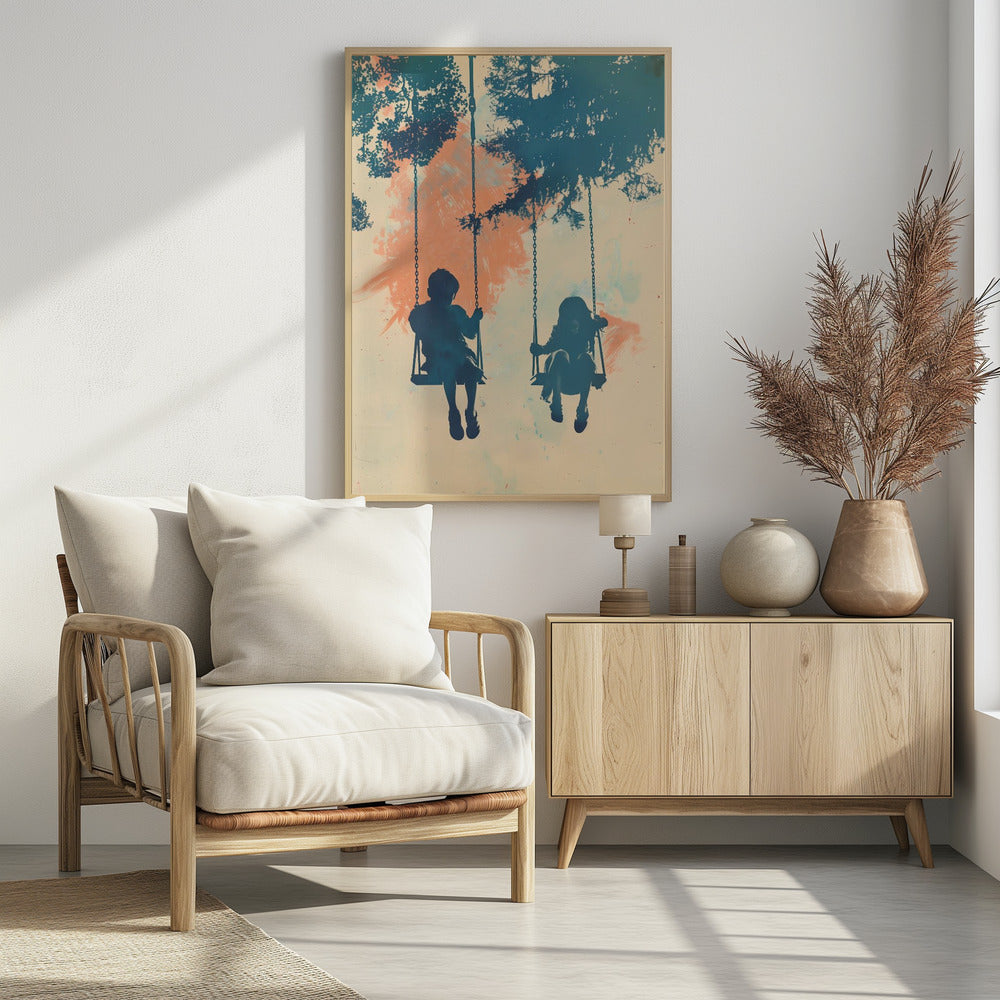 Kids On Swings - Poster / Art Print - interiör