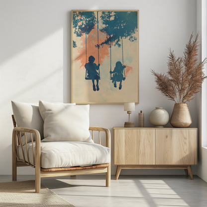 Kids On Swings - Poster / Art Print - interiör