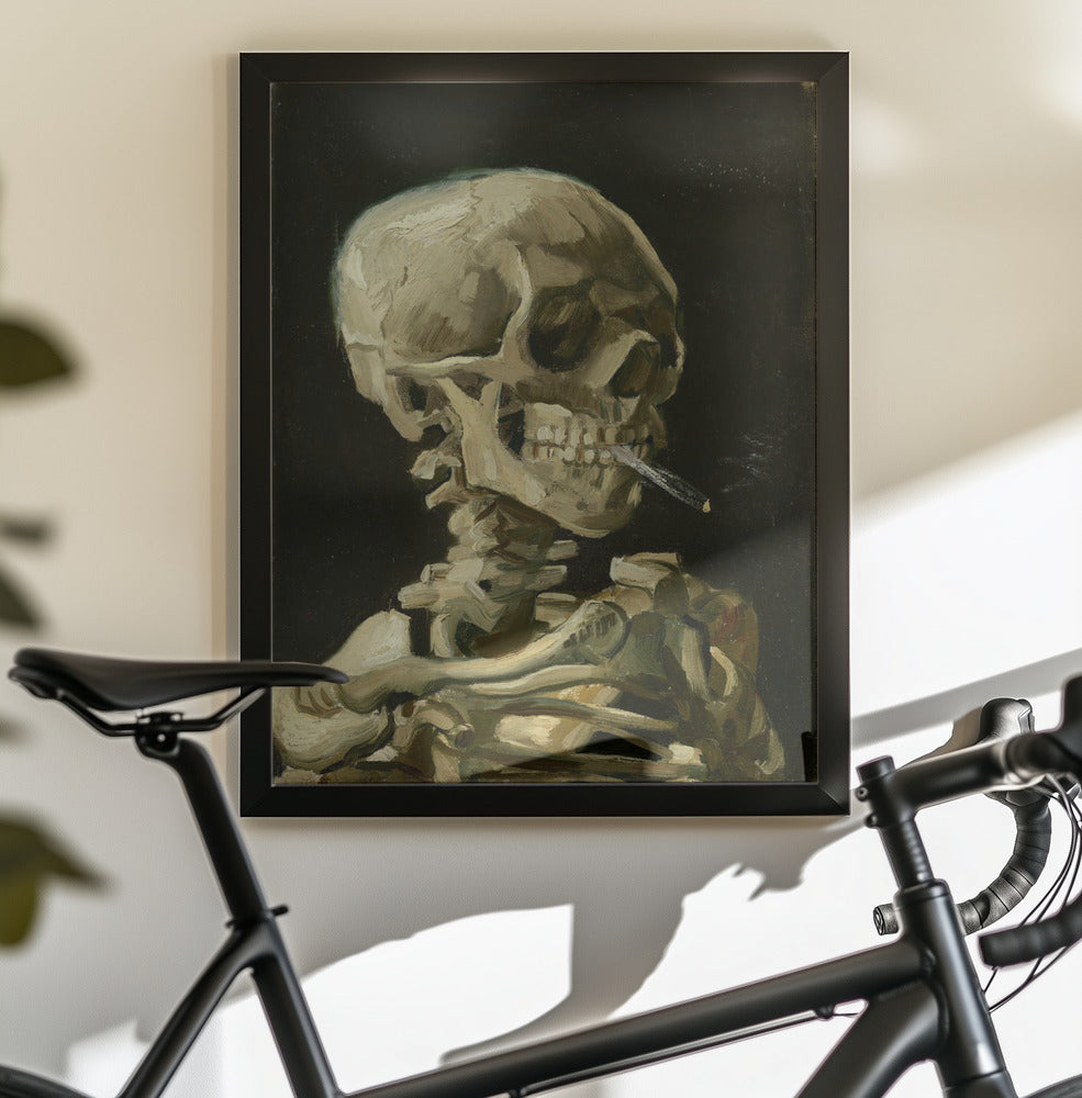 Head of a skeleton with a burning cigarette - Poster / Art Print - interiör
