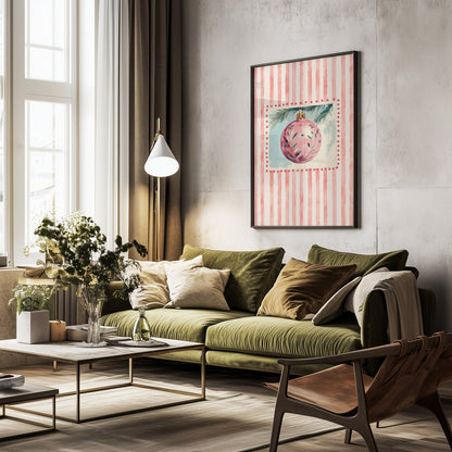Pink Christmas Bauble - Poster / Art Print - interiör