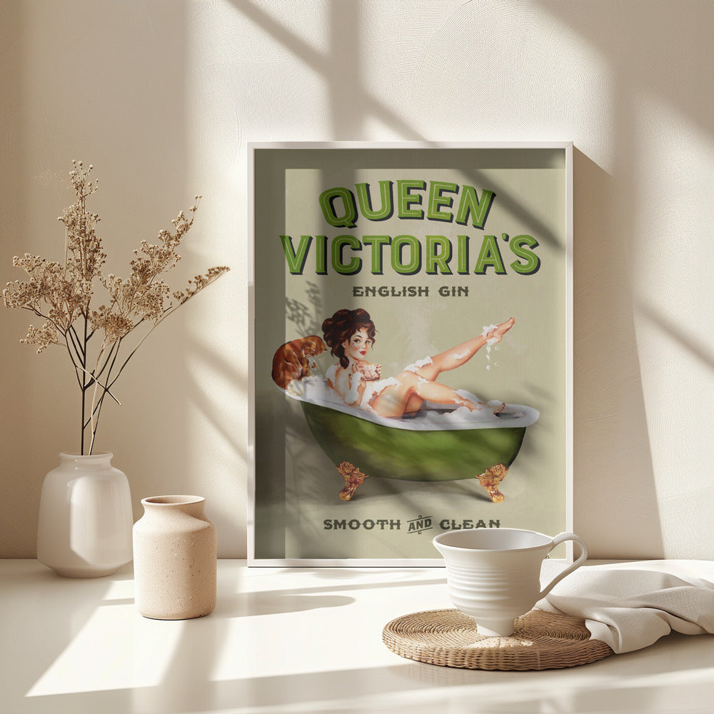 Queen Victoria English Gin Bath Pinup Girl - Poster / Art Print - interiör