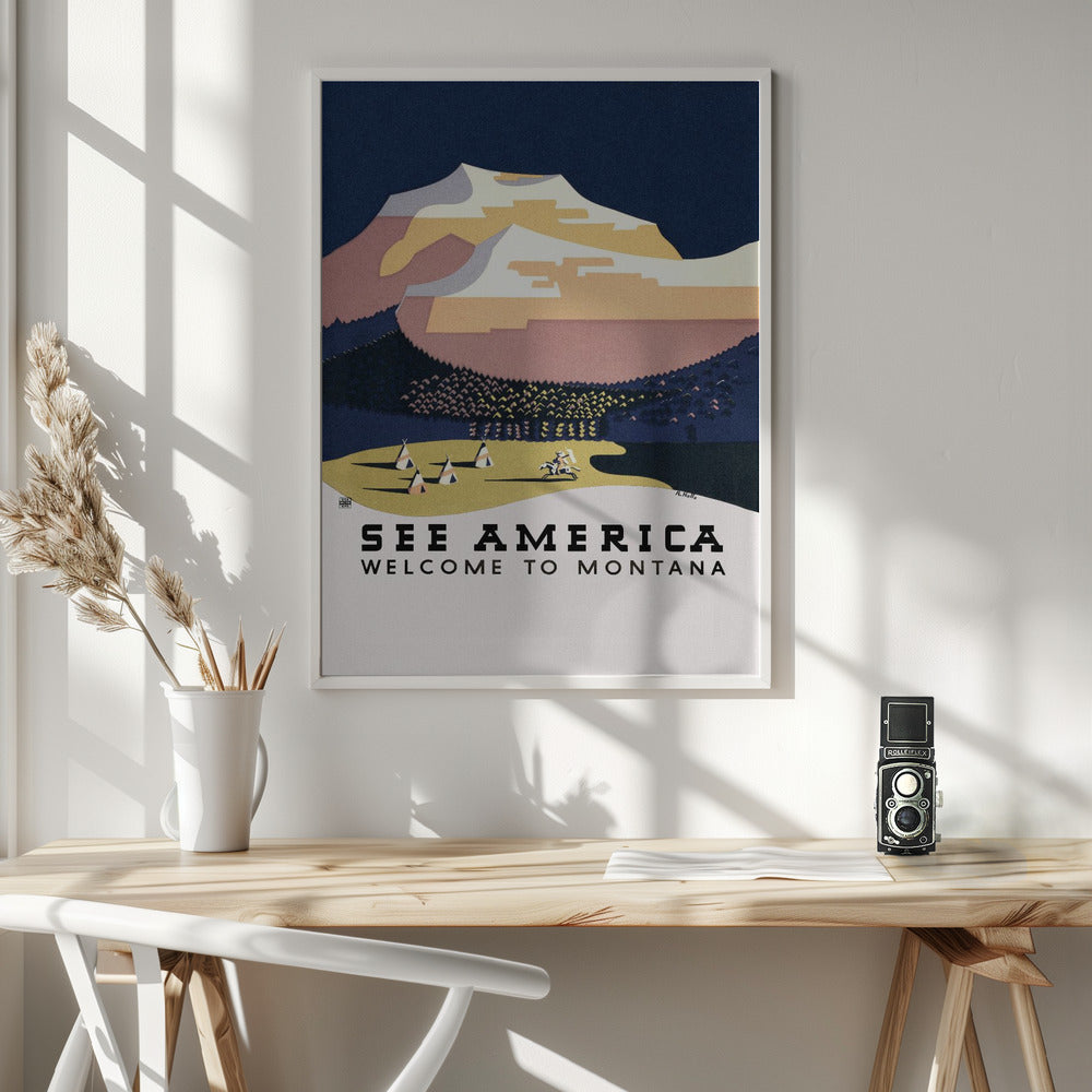 See America. Welcome To Montana (1936) Travel Poster By Richard Halls - Poster / Art Print - interiör