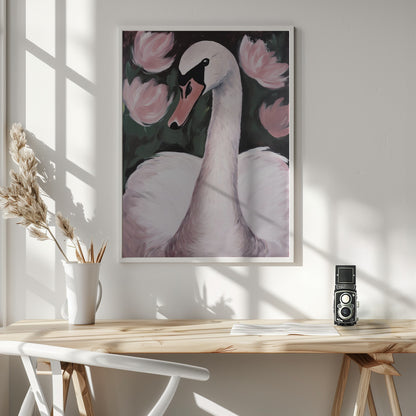 Swan In The Pond - Poster / Art Print - interiör