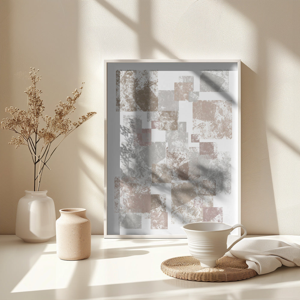 Abstract Brown Cubes - Poster / Art Print - interiör