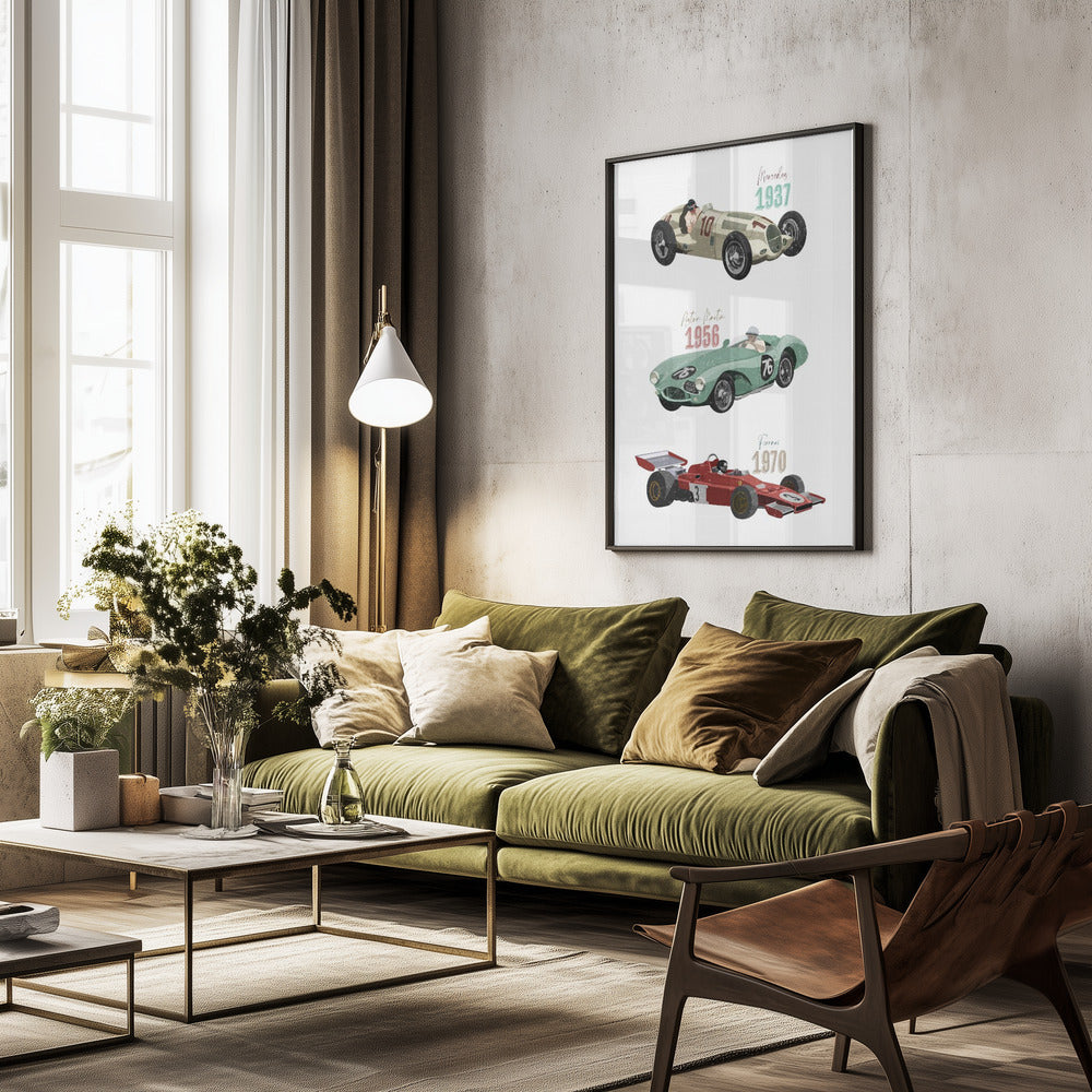 Vintage Racecars - Poster / Art Print - interiör